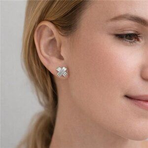 Emberly Silver Tone X Criss Cross Stud Earrings 18mm Pierced Textured